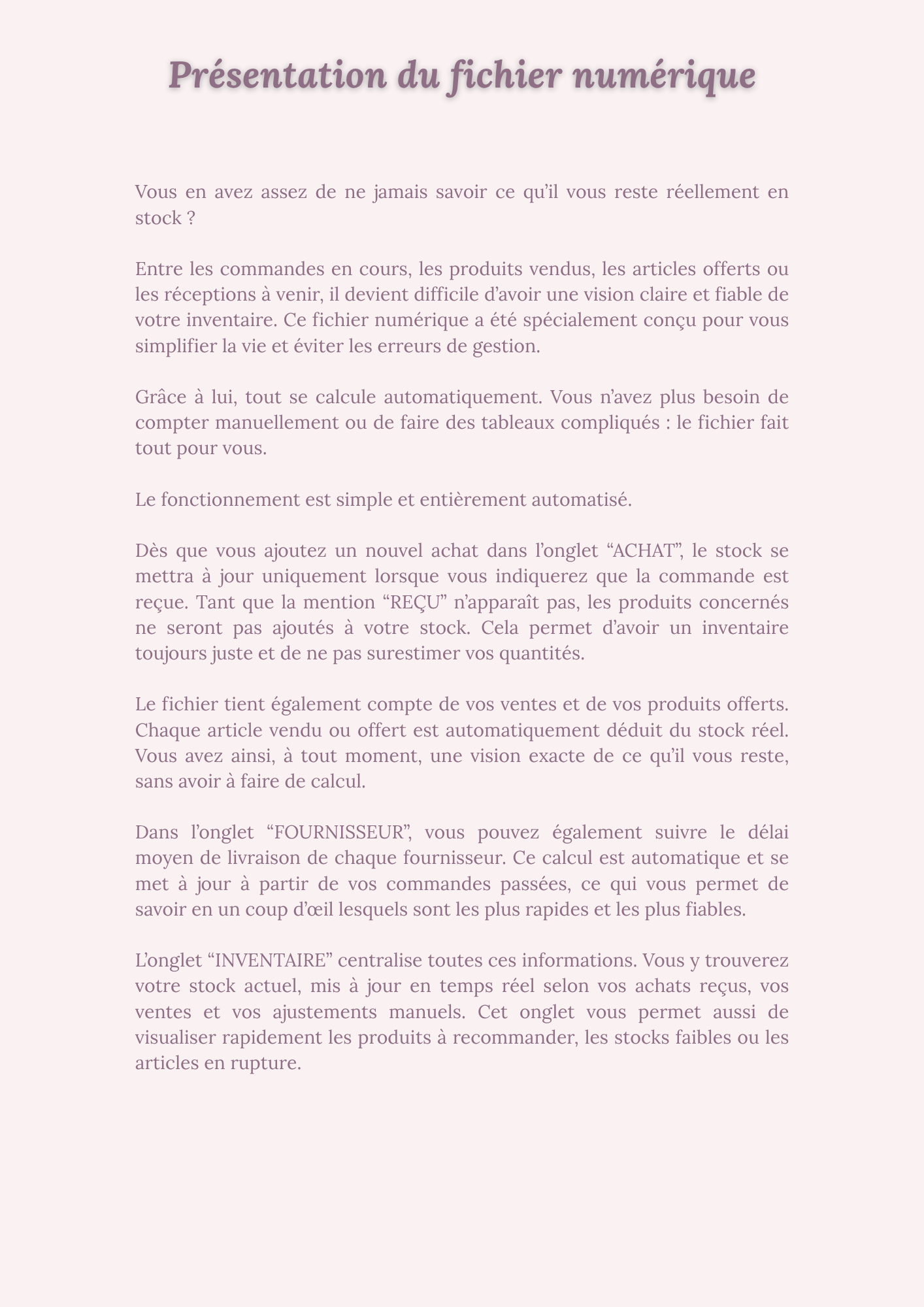 FICHIER NUMERIQUE - INVENTAIRE