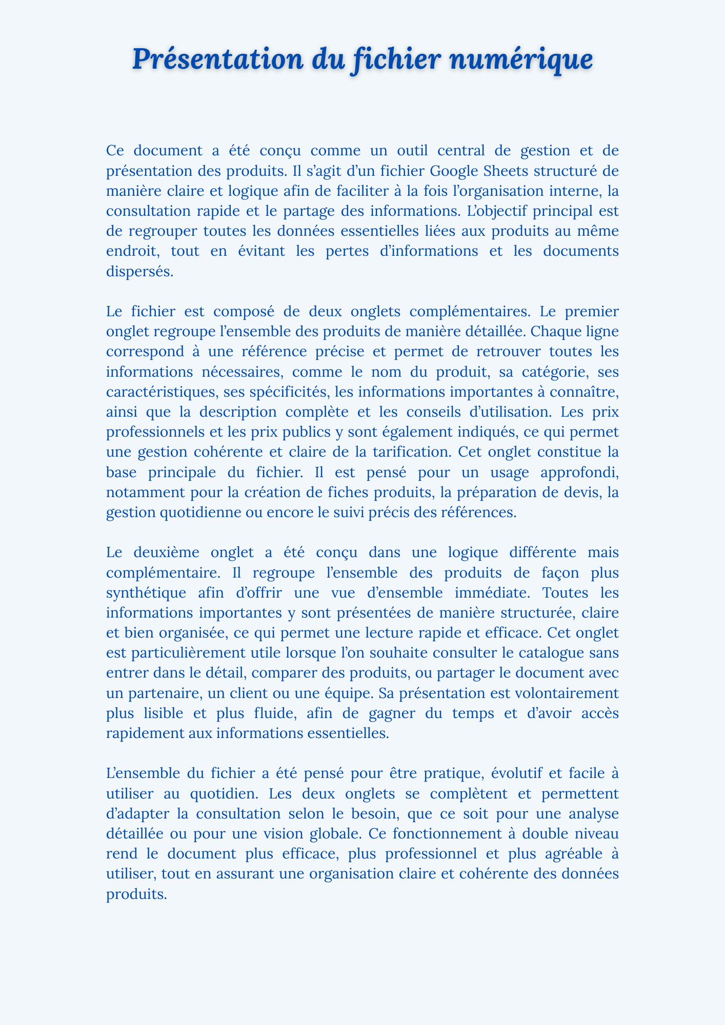 FICHIER NUMERIQUE - FICHE PRODUIT / CATALOGUE