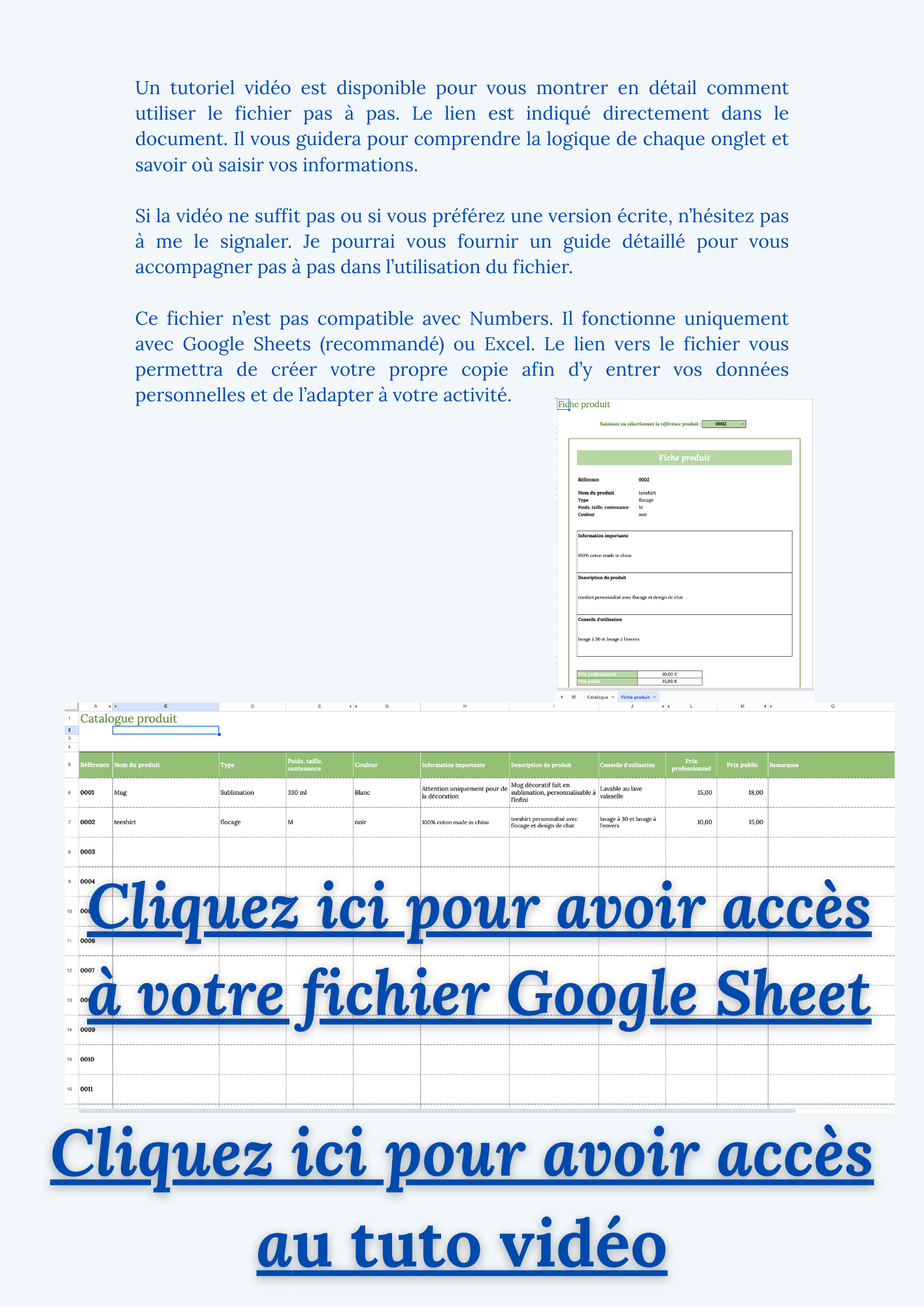 FICHIER NUMERIQUE - FICHE PRODUIT / CATALOGUE