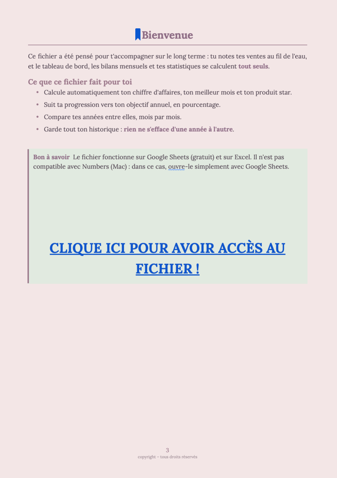 Fichier numérique – Tableau de bord annuel | Suivi des ventes automatique